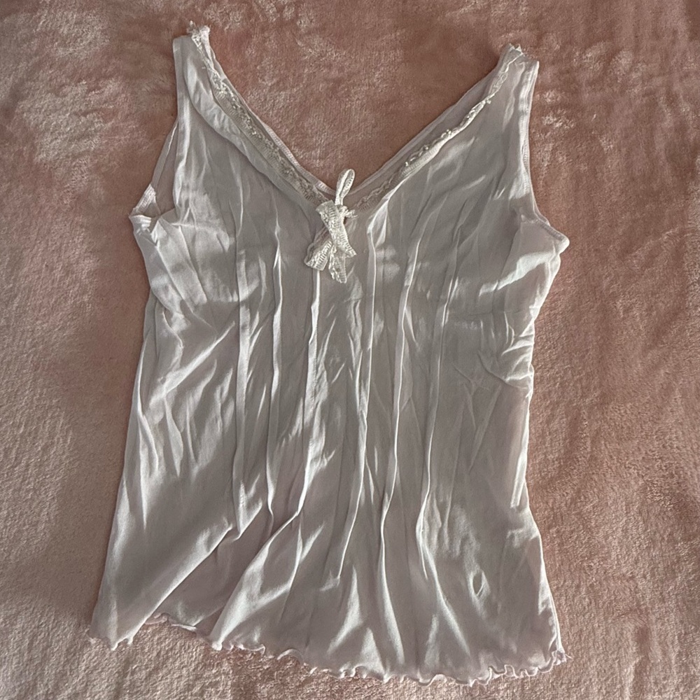 Coquette Baby Pink Lace Beaded Trim Sleeveless Babydoll Tank Top